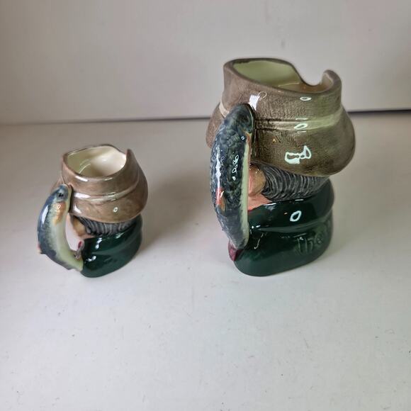 Royal Doulton The Poacher Toby Mugs Pair 1954 Mini & Small Sizes 2.5in 4in - Picture 5 of 11